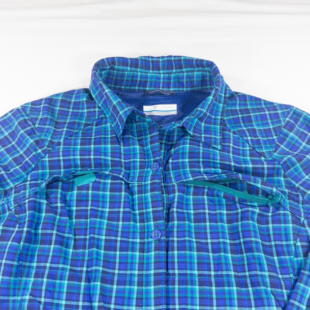 Columbia Omni Shade Plaid Vent Womens Long Sleeve Blue Green M Gorpcore Outdoor - Picture 6 of 16